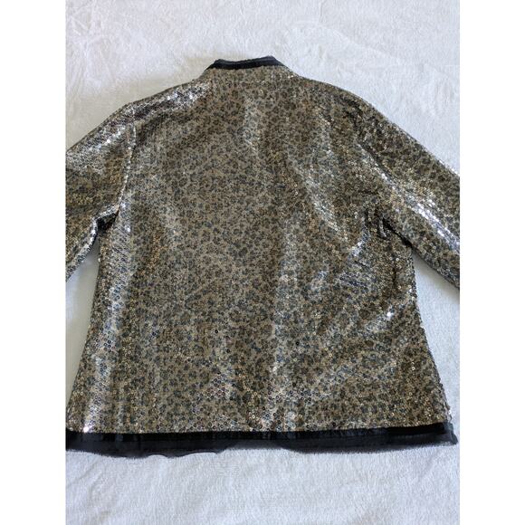 Chicos Jacket Women Small Shyanne Sequin Cheetah Holiday Shiny Black Gold Sz O - Picture 5 of 13